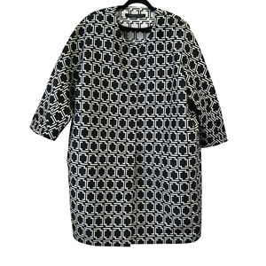 Marina Rinaldi Geometric Faded Black Pale Gray Overcoat Estimated Size XXLarge